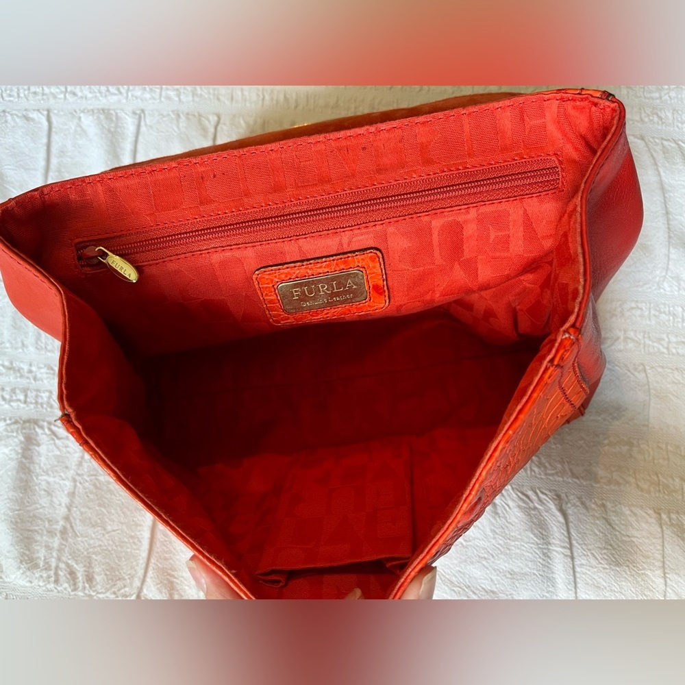 Furla Red Genuine Crocodile Leather Satchel Purse - Picture 2 of 6